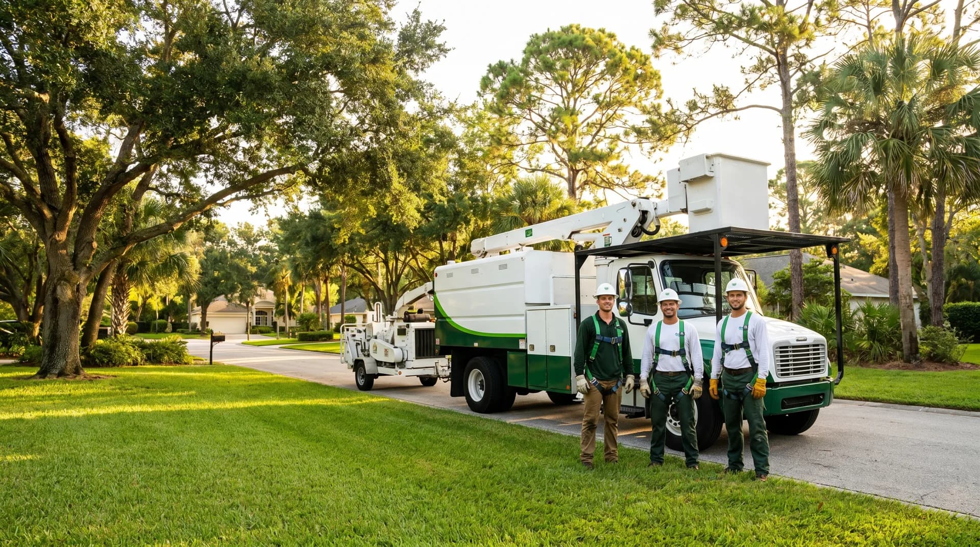 The Eco Green Tree and Debris crew with their bucket truck and equipment